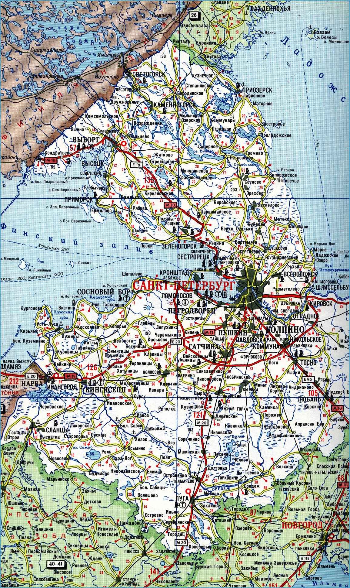 Карта автодорог ленинградской области подробная