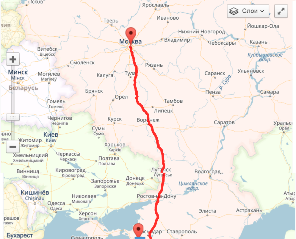 М4 дон трасса карта с километрами от москвы